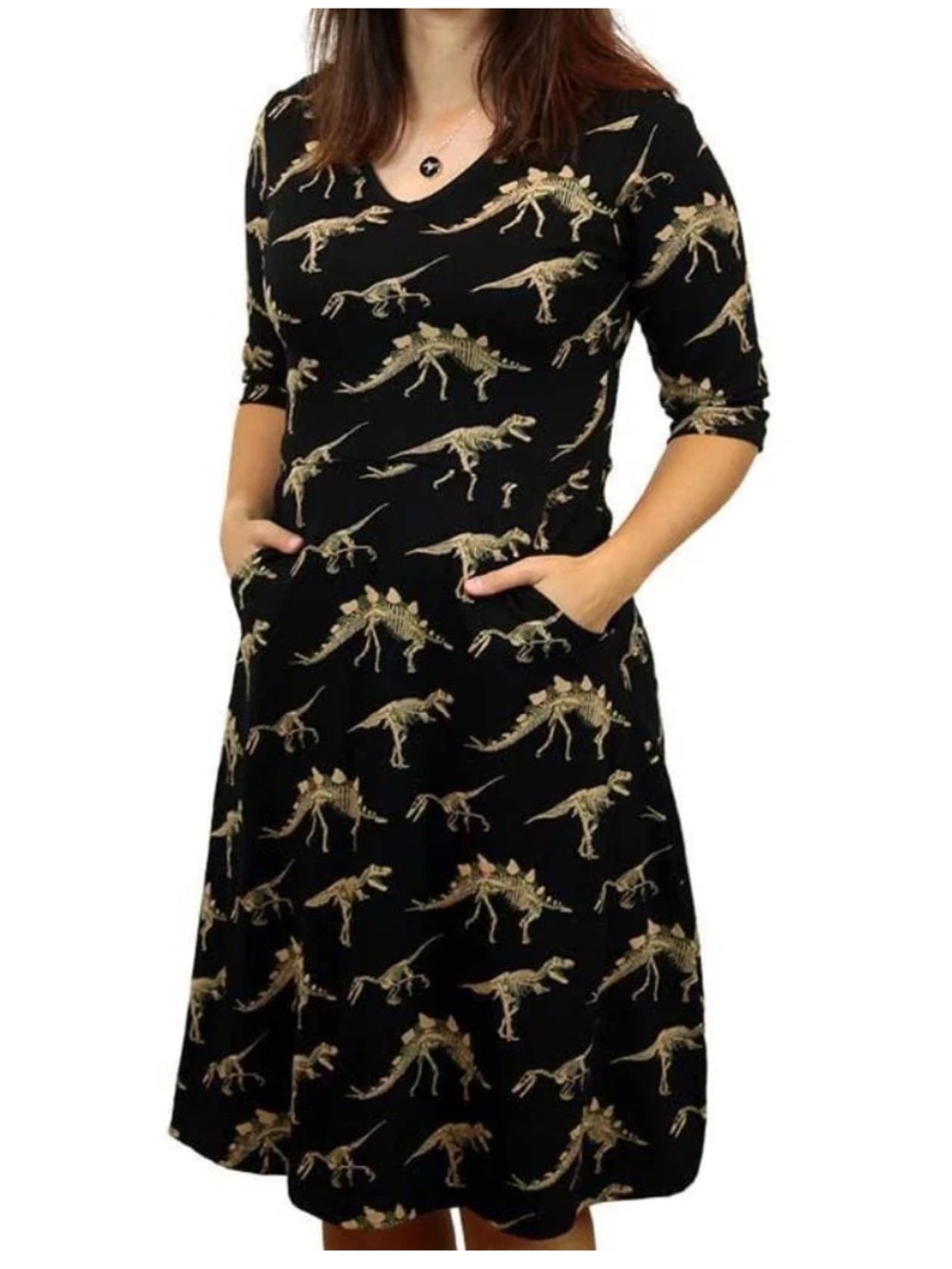 Svaha | Women’s Dinosaur Fossils Rosalind Dress 100% Organic Cotton Size 8